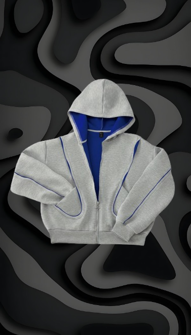 Luchao Zip-Hoodie Limited Edition Grau/Blau – Unisex Streetwear