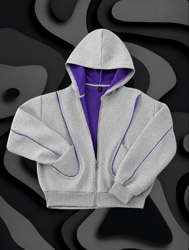 Luchao Zip-Hoodie Limited Edition Grau/Lila – Unisex Streetwear