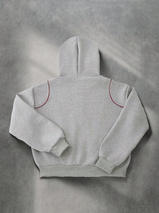 Luchao Zip-Hoodie Limited Edition Grau/Rot – Unisex Streetwear
