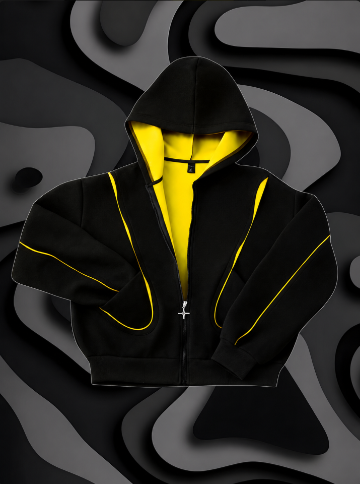 Luchao Zip-Hoodie Limited Edition Schwarz/Gelb – Unisex Streetwear